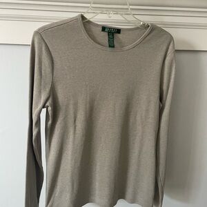 Ralph Lauren Women’s Light Gray Ribbed Top With Pocket Detail